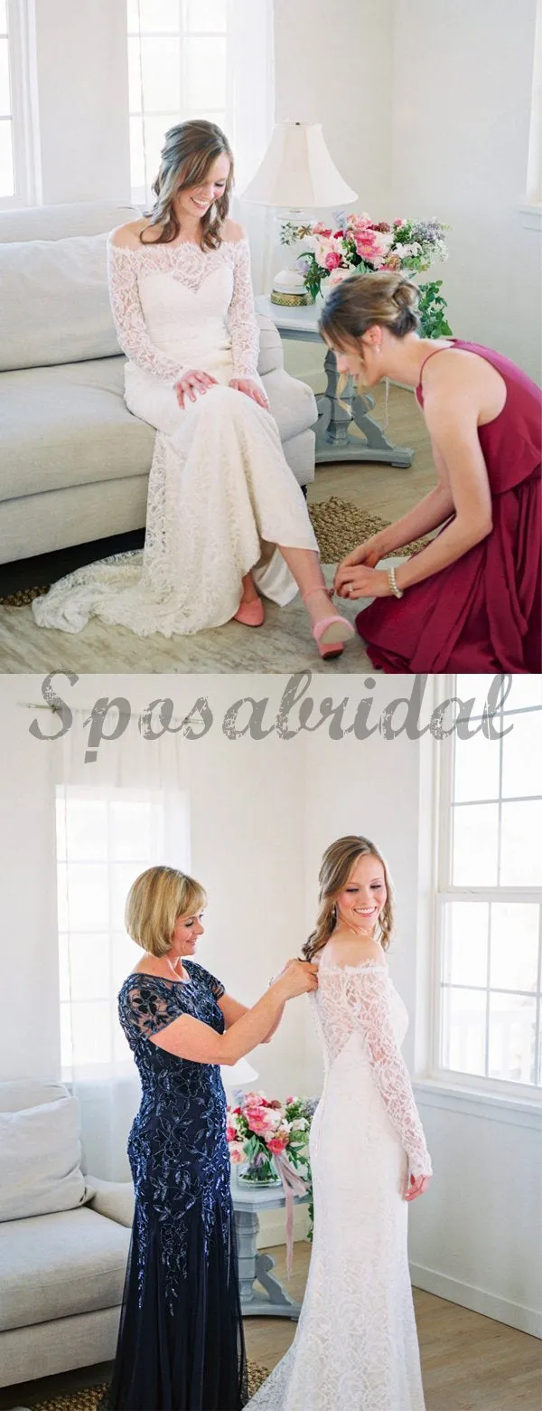 Off Shoulder Long Sleeve Lace Charming Wedding Dresses WD0363