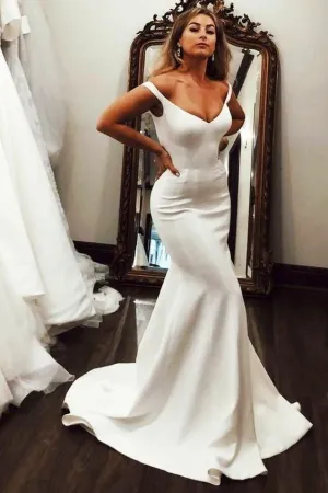 Off-the-shoulder Mermaid Ivory Wedding Gowns Simple Style