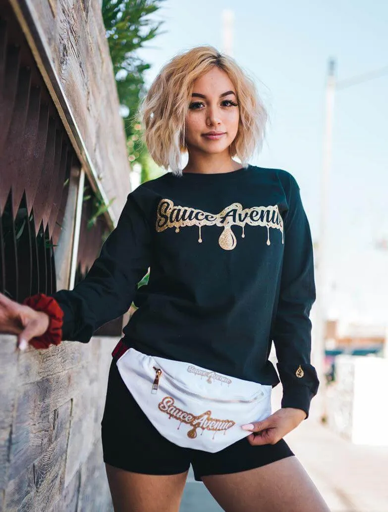 OG Gold Glitter SA Drip | Black Long Sleeve Tee