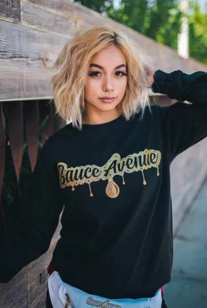 OG Gold Glitter SA Drip | Black Long Sleeve Tee