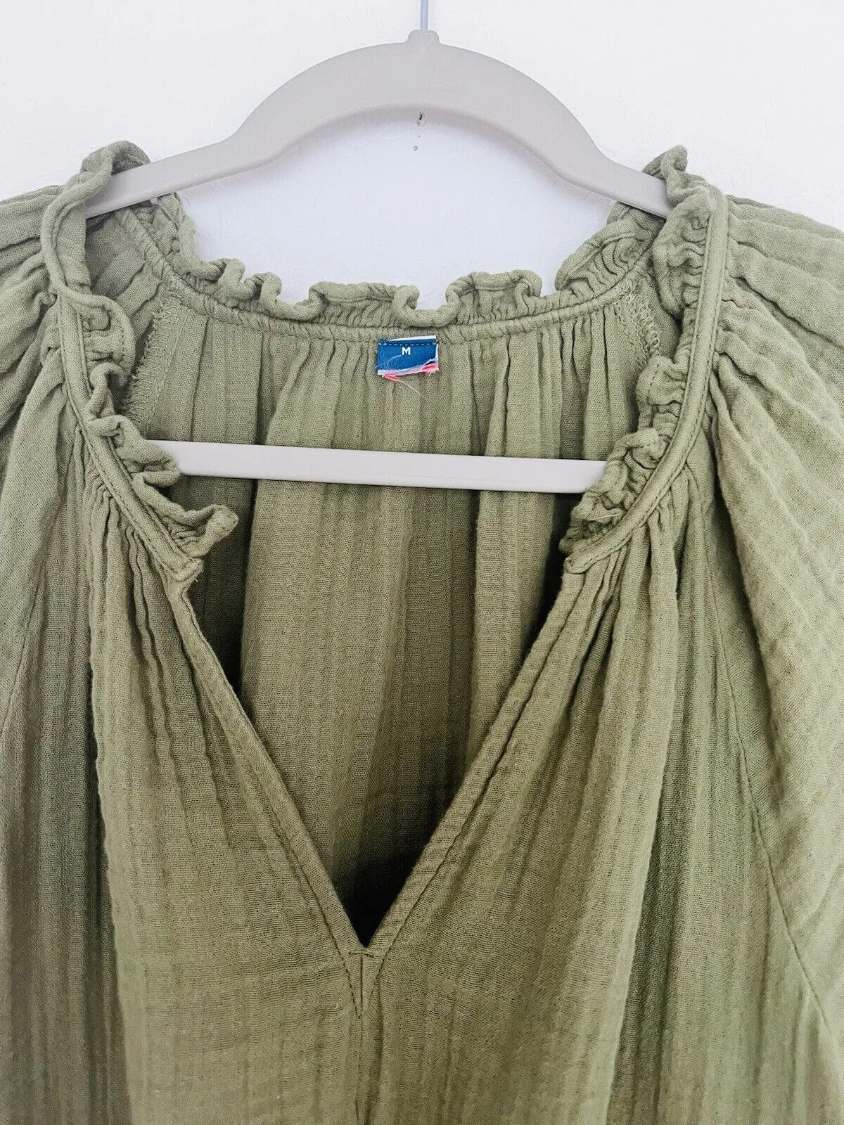 OLD NAVY Crinkle Gauze Dress Sz M Olive Lightweight Pockets Pullover Boho