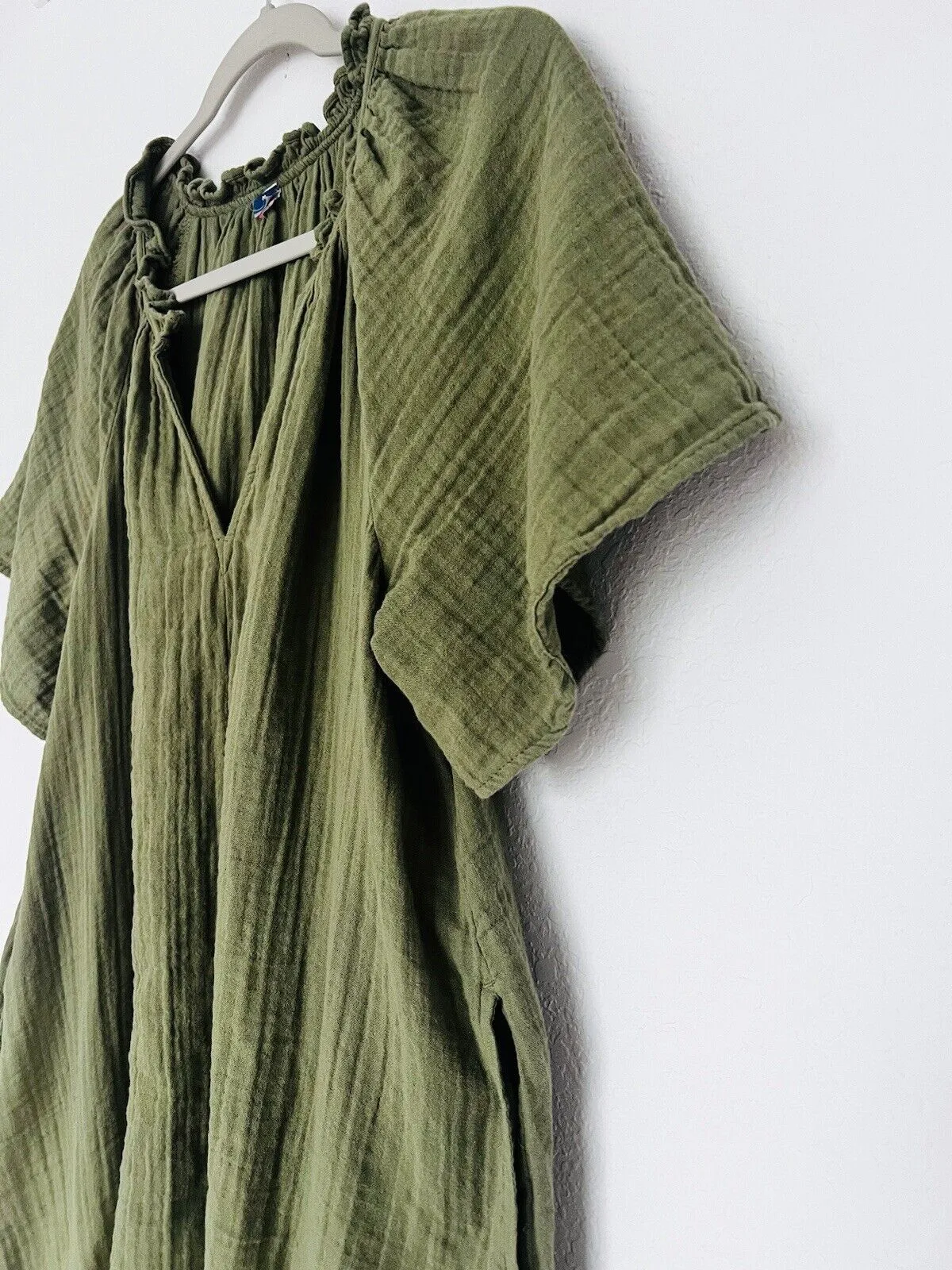 OLD NAVY Crinkle Gauze Dress Sz M Olive Lightweight Pockets Pullover Boho