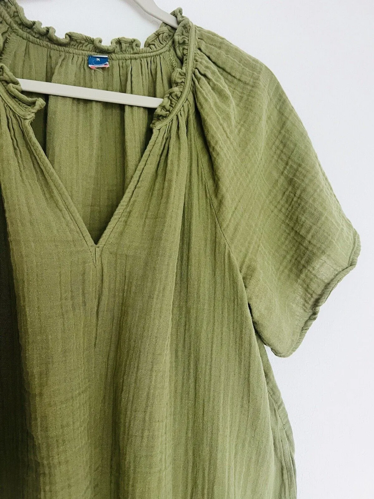 OLD NAVY Crinkle Gauze Dress Sz M Olive Lightweight Pockets Pullover Boho