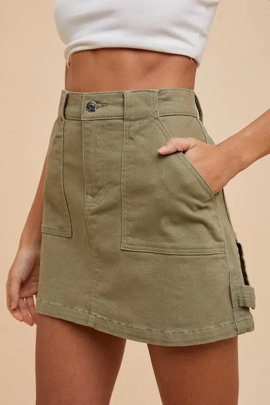 Olive Green Cargo Denim Mini Skirt