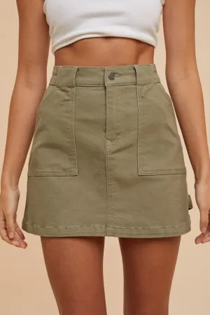Olive Green Cargo Denim Mini Skirt