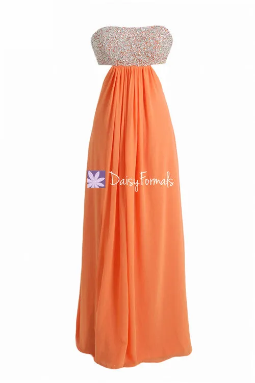 Orange Flirty Prom Dress Long Fashionable Strapless Chiffon Gown Party Dress (PR28512)
