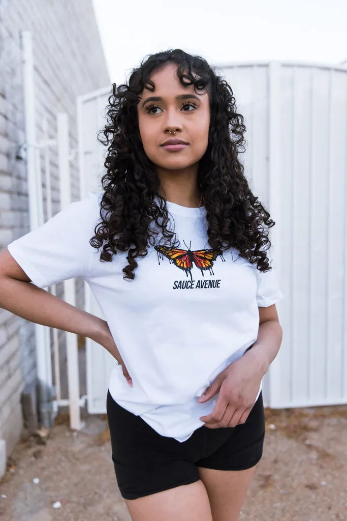 Orange Warmth Butterfly Drip | White Tee