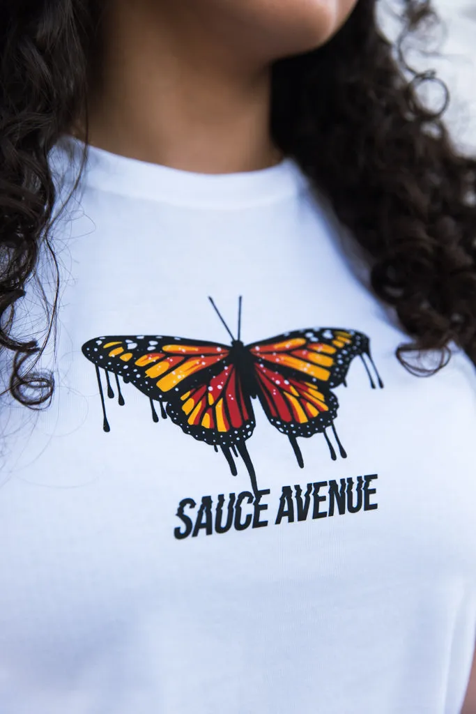 Orange Warmth Butterfly Drip | White Tee