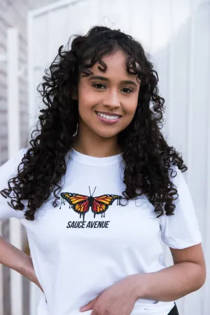 Orange Warmth Butterfly Drip | White Tee