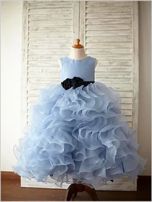 Organza Sleeveless Ruffles Flower Girl Dresses Floor Length Ball Gown