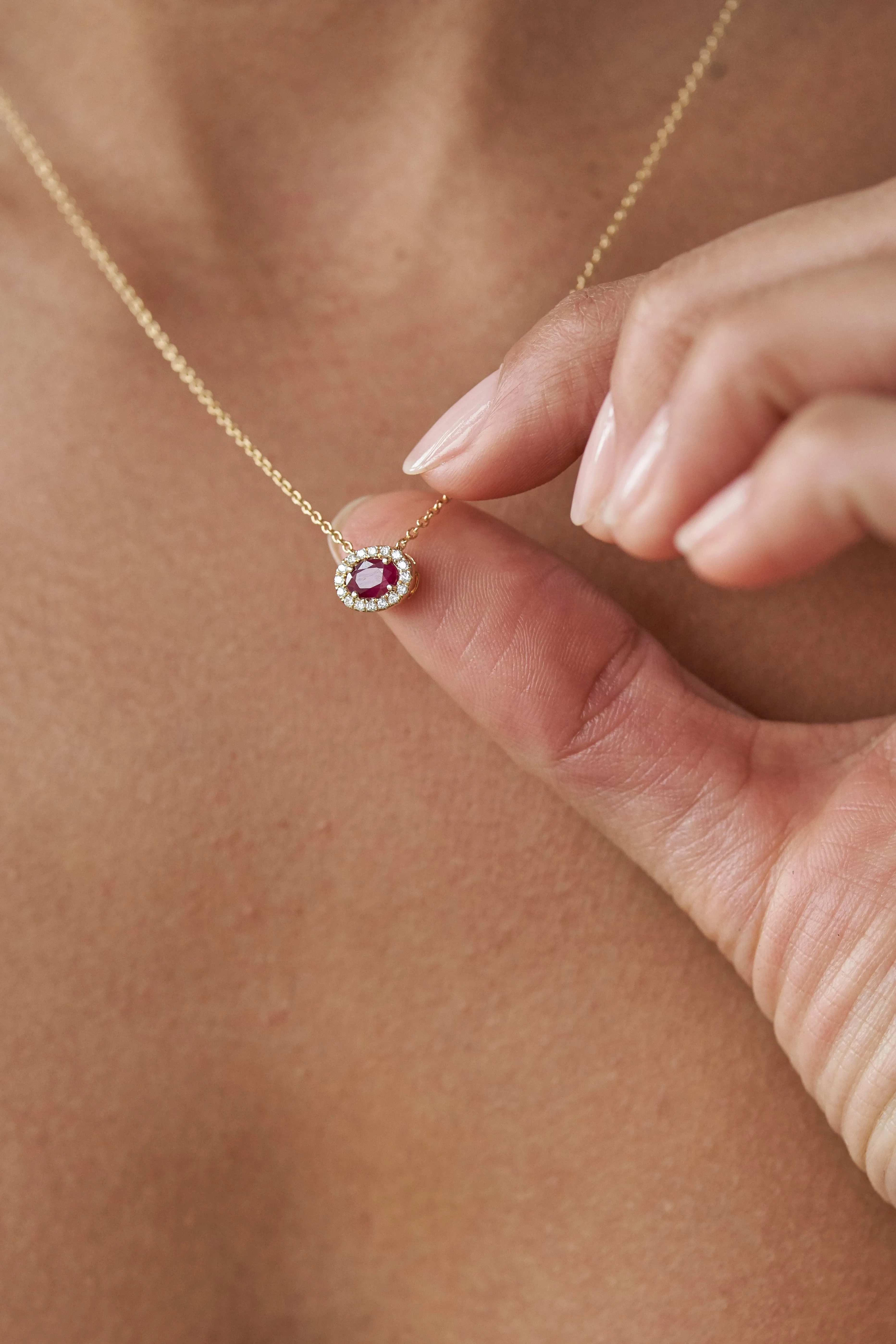 Oval Ruby East West Diamond Necklace