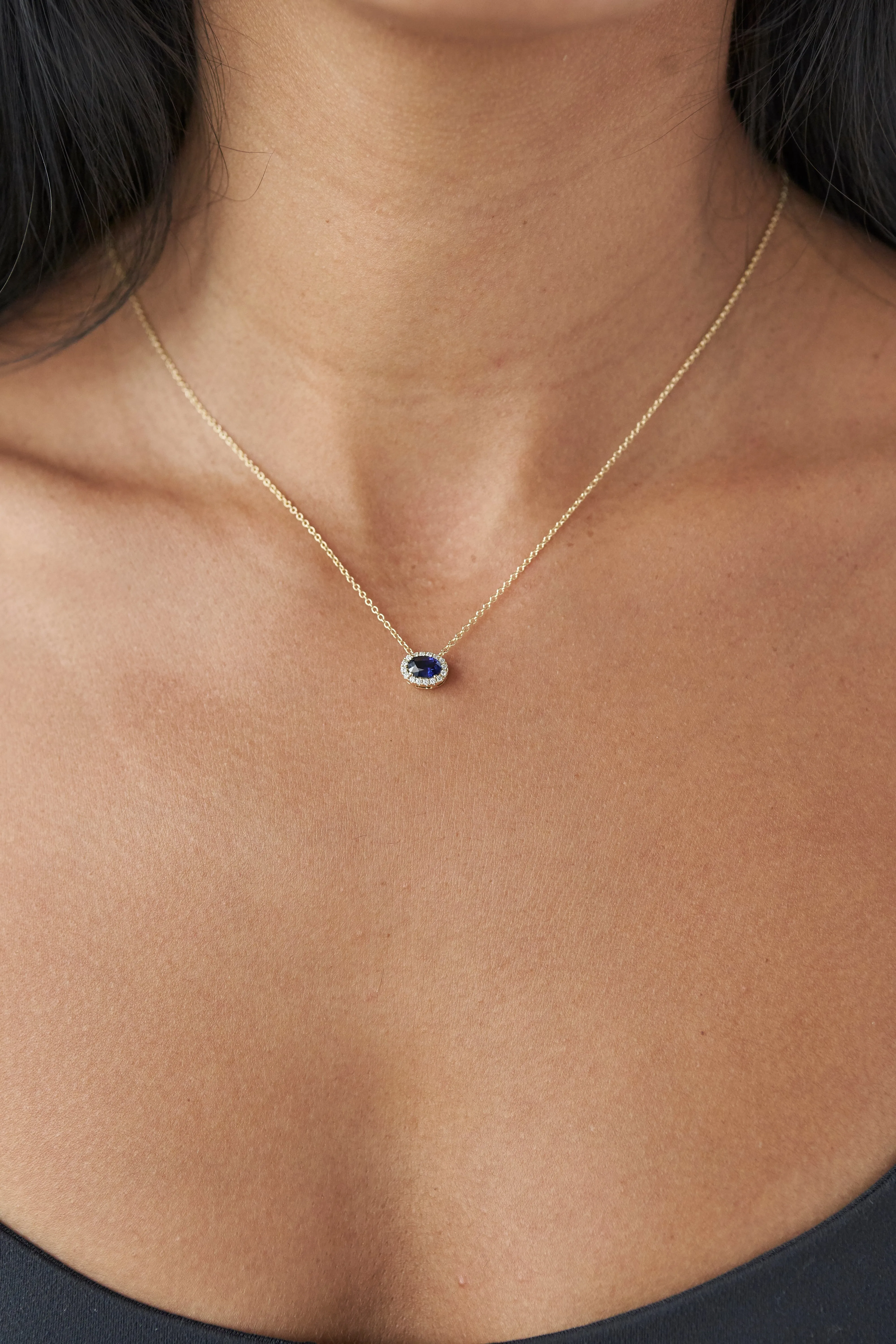 Oval Sapphire East West Diamond Necklace