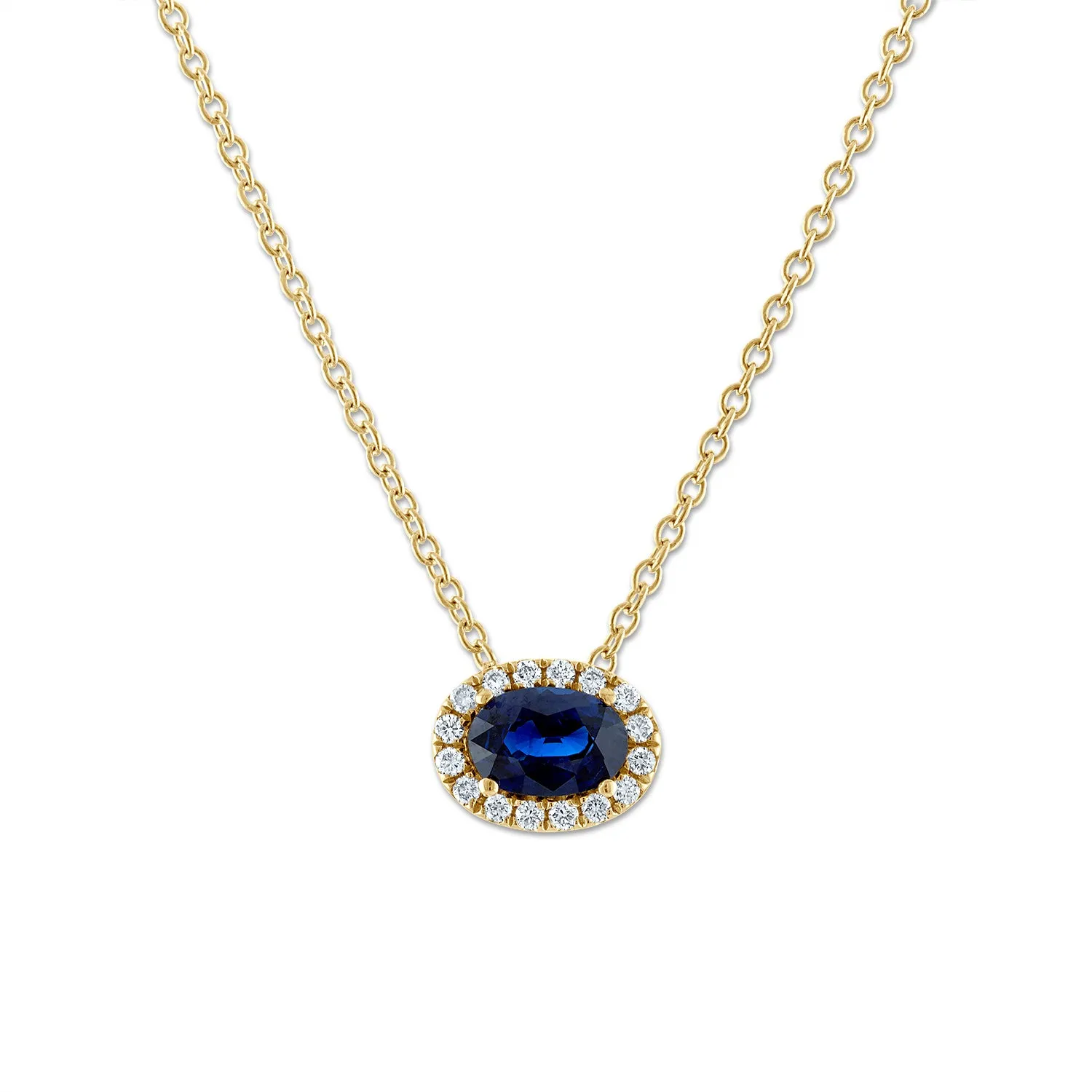 Oval Sapphire East West Diamond Necklace