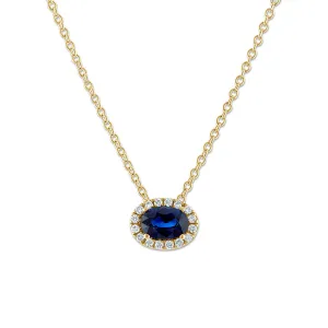 Oval Sapphire East West Diamond Necklace