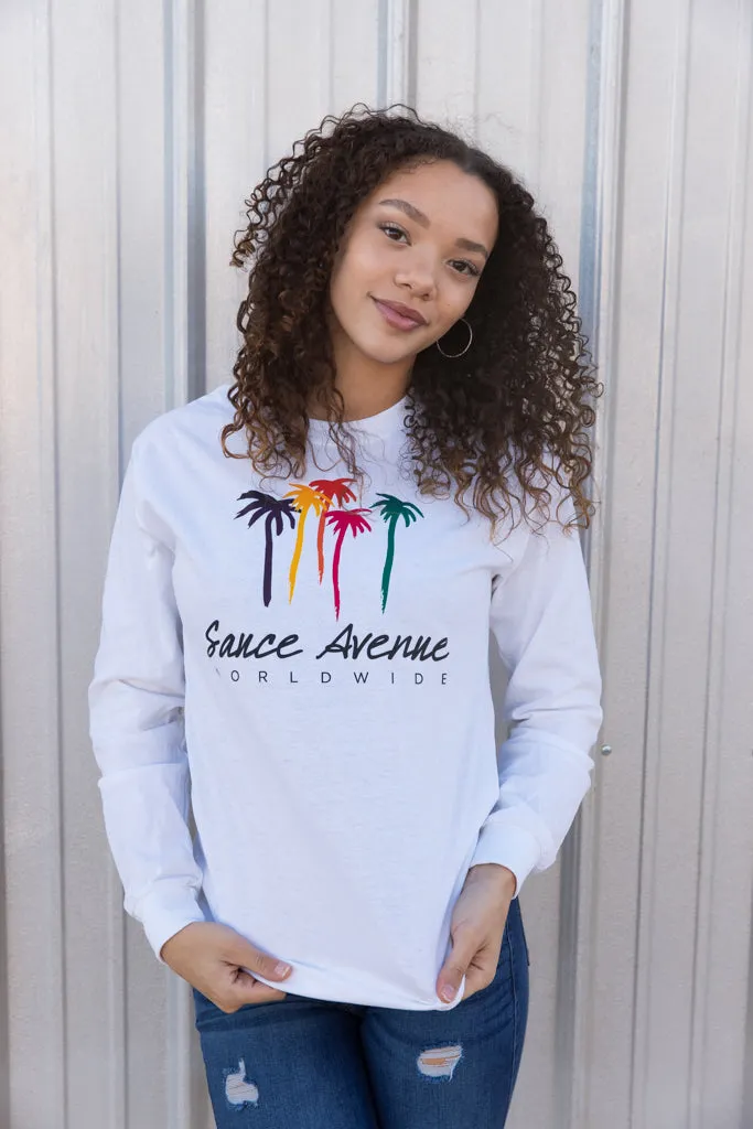 Palm Trees SA Worldwide | White Long Sleeve Tee