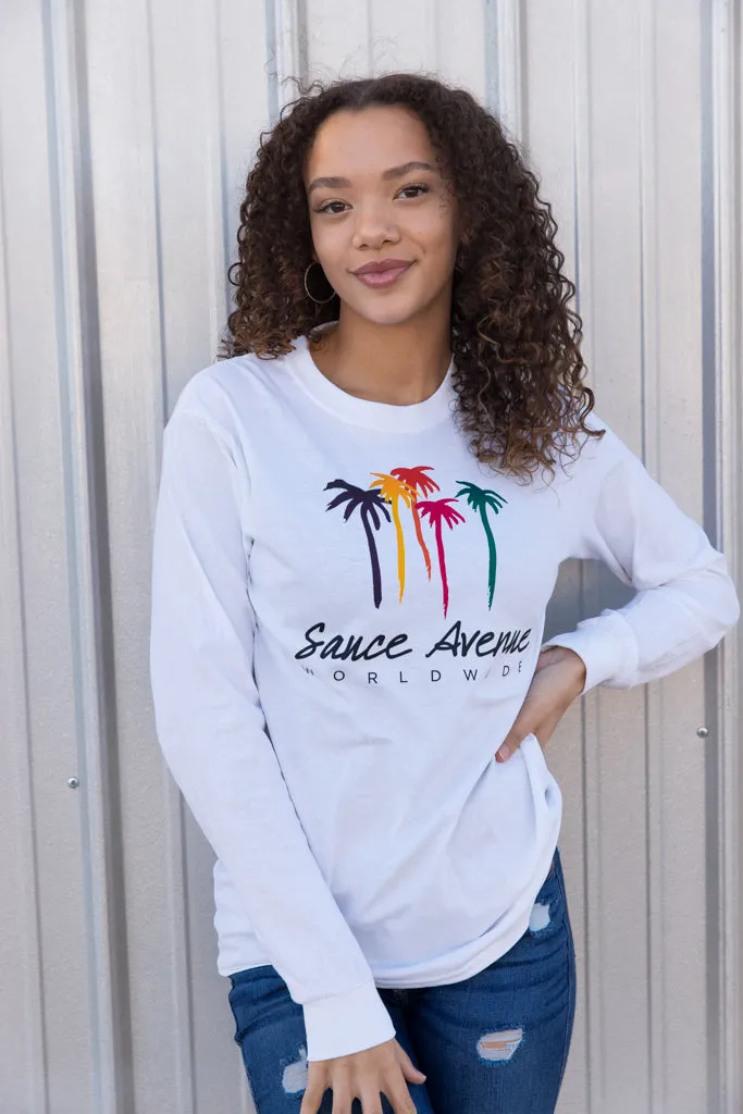 Palm Trees SA Worldwide | White Long Sleeve Tee