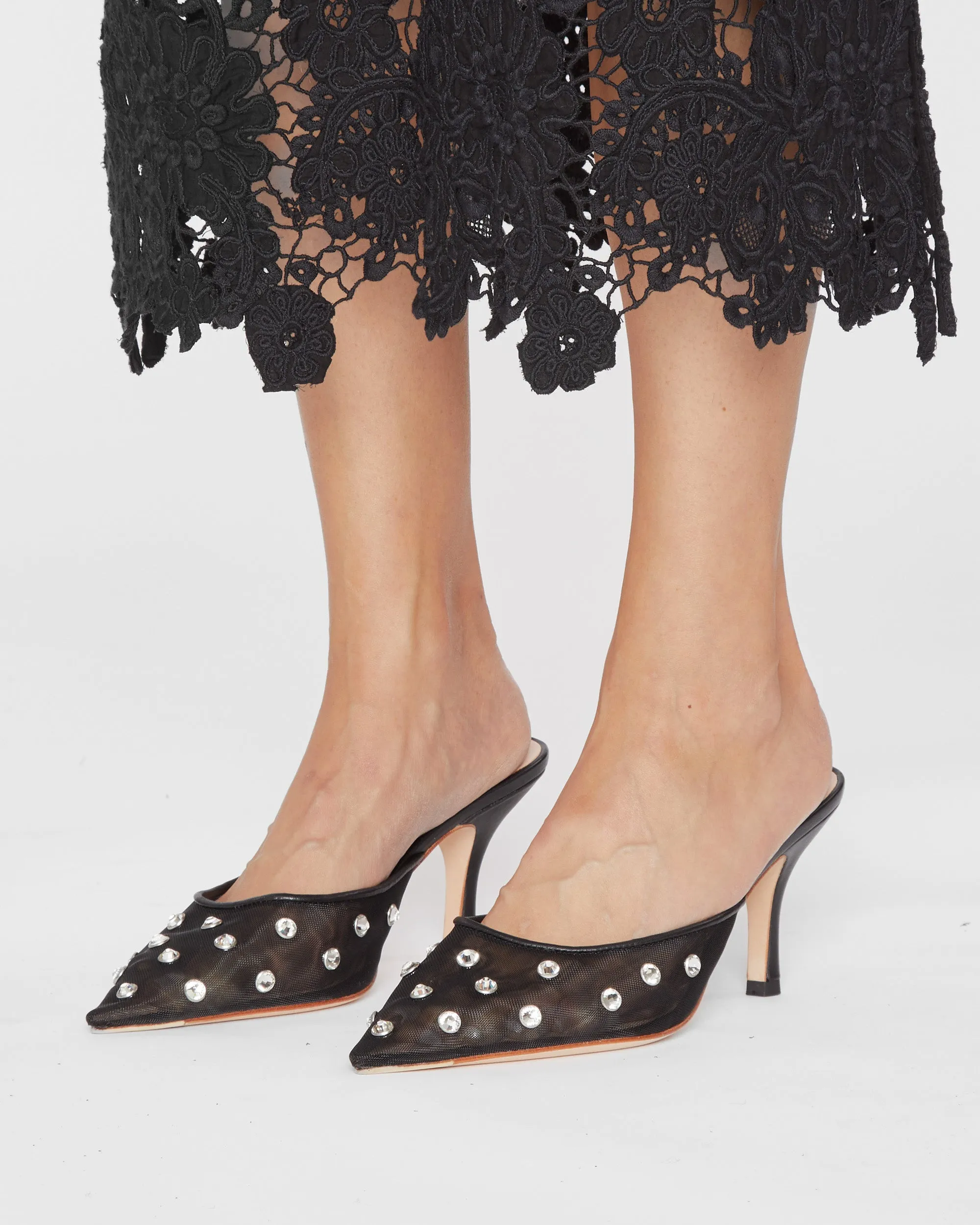 Paloma Mesh Mid-Heel Close Toe Mule with Crystal Embellishment