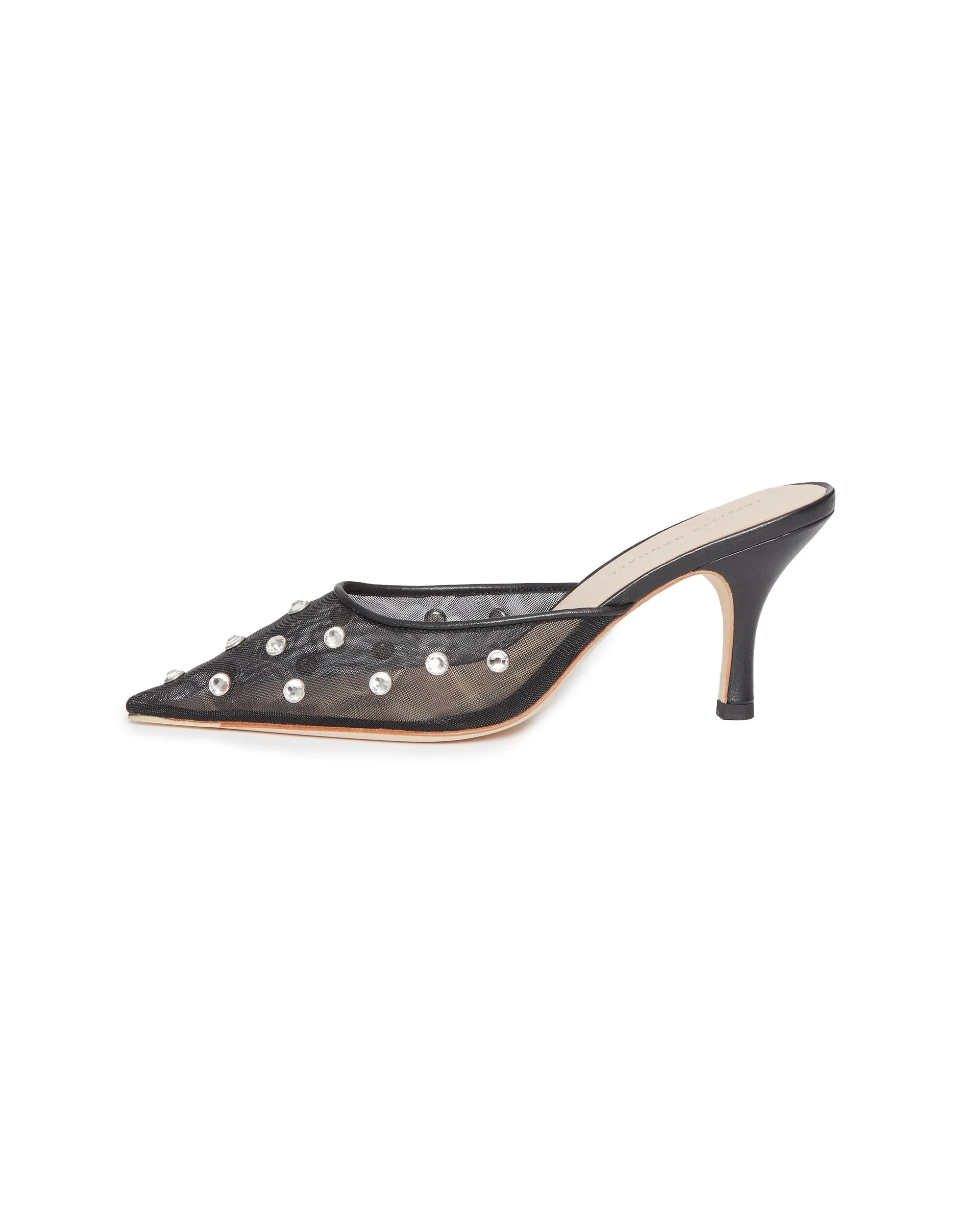 Paloma Mesh Mid-Heel Close Toe Mule with Crystal Embellishment