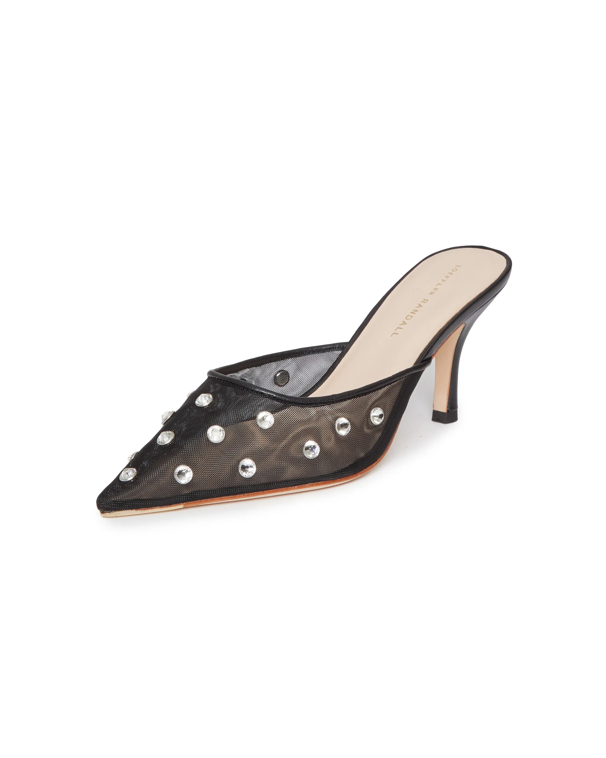 Paloma Mesh Mid-Heel Close Toe Mule with Crystal Embellishment