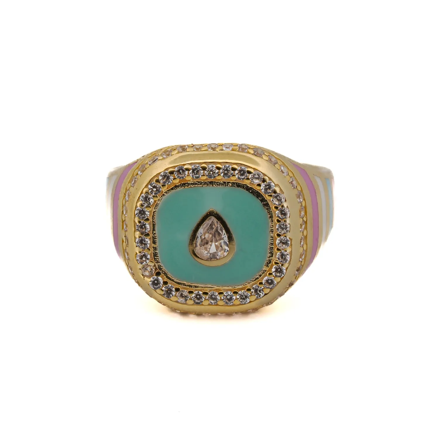 Pastel Colors Diamond & Gold Spring Statement Ring