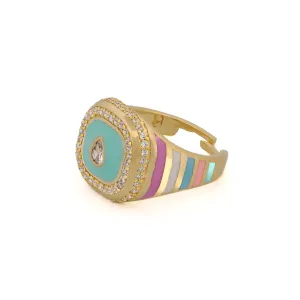 Pastel Colors Diamond & Gold Spring Statement Ring