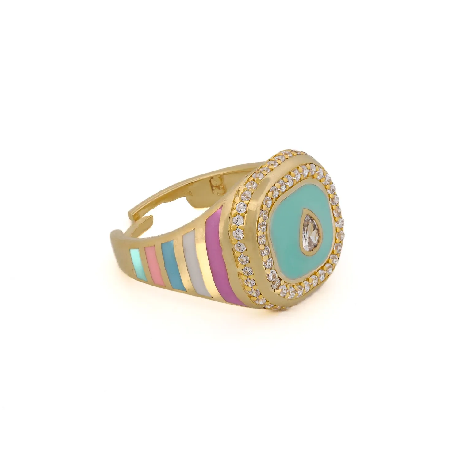 Pastel Colors Diamond & Gold Spring Statement Ring