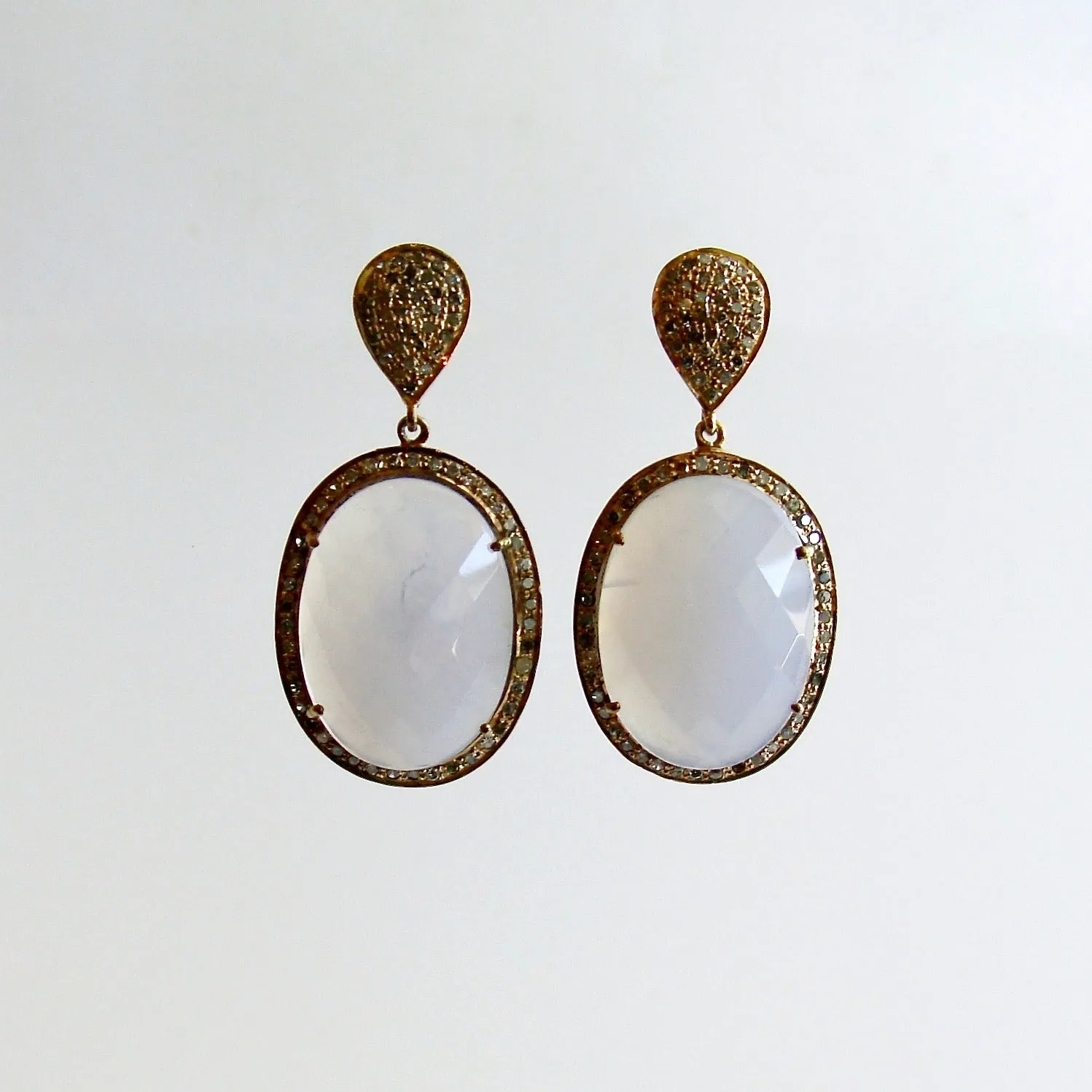 Pave Champagne Diamonds & Holly Blue Chalcedony Earrings - Payton Earrings