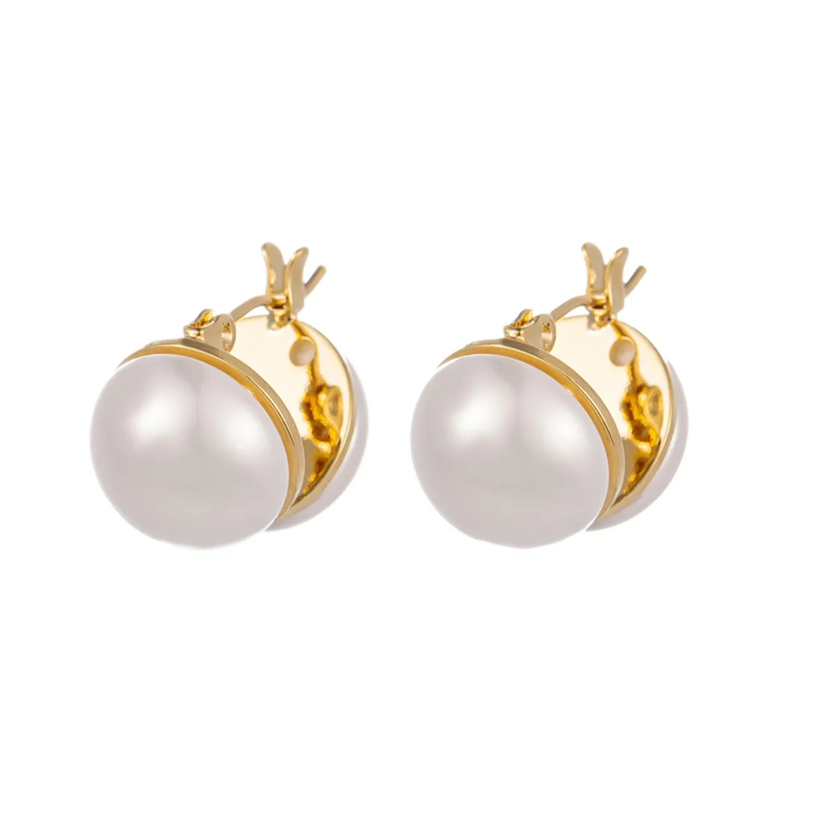 Pearl & 18K Gold-Plated Open Shell Huggie Earrings