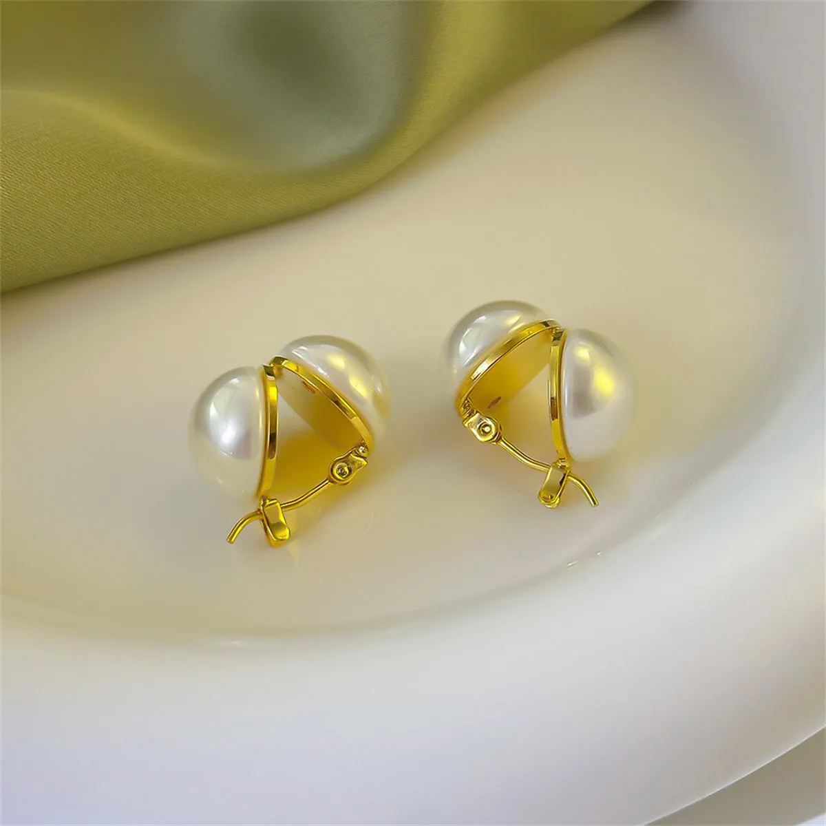 Pearl & 18K Gold-Plated Open Shell Huggie Earrings