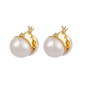 Pearl & 18K Gold-Plated Open Shell Huggie Earrings
