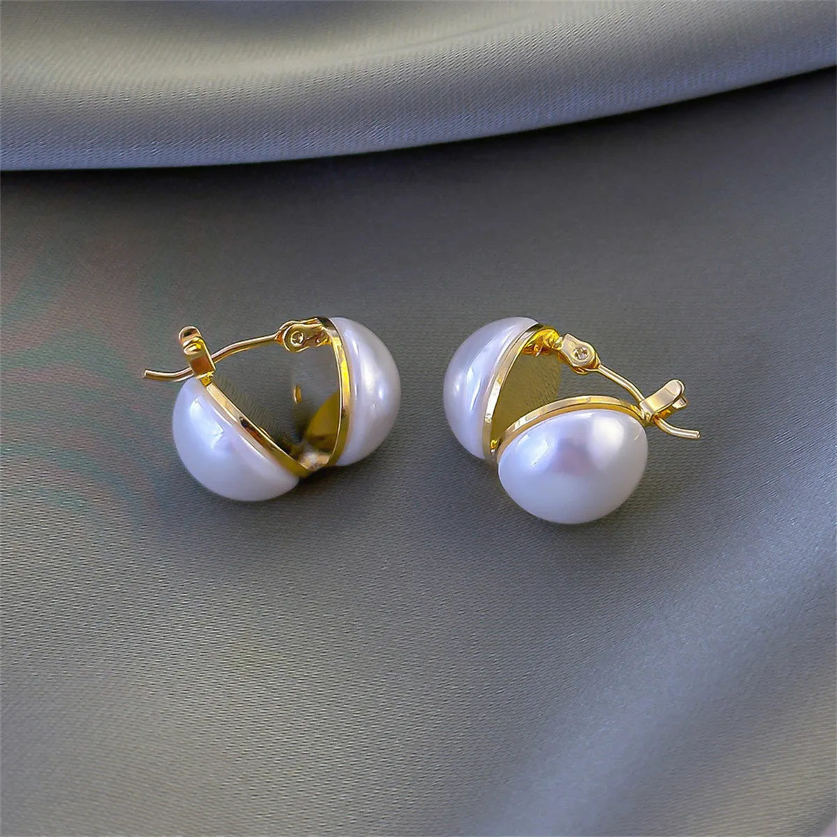 Pearl & 18K Gold-Plated Open Shell Huggie Earrings