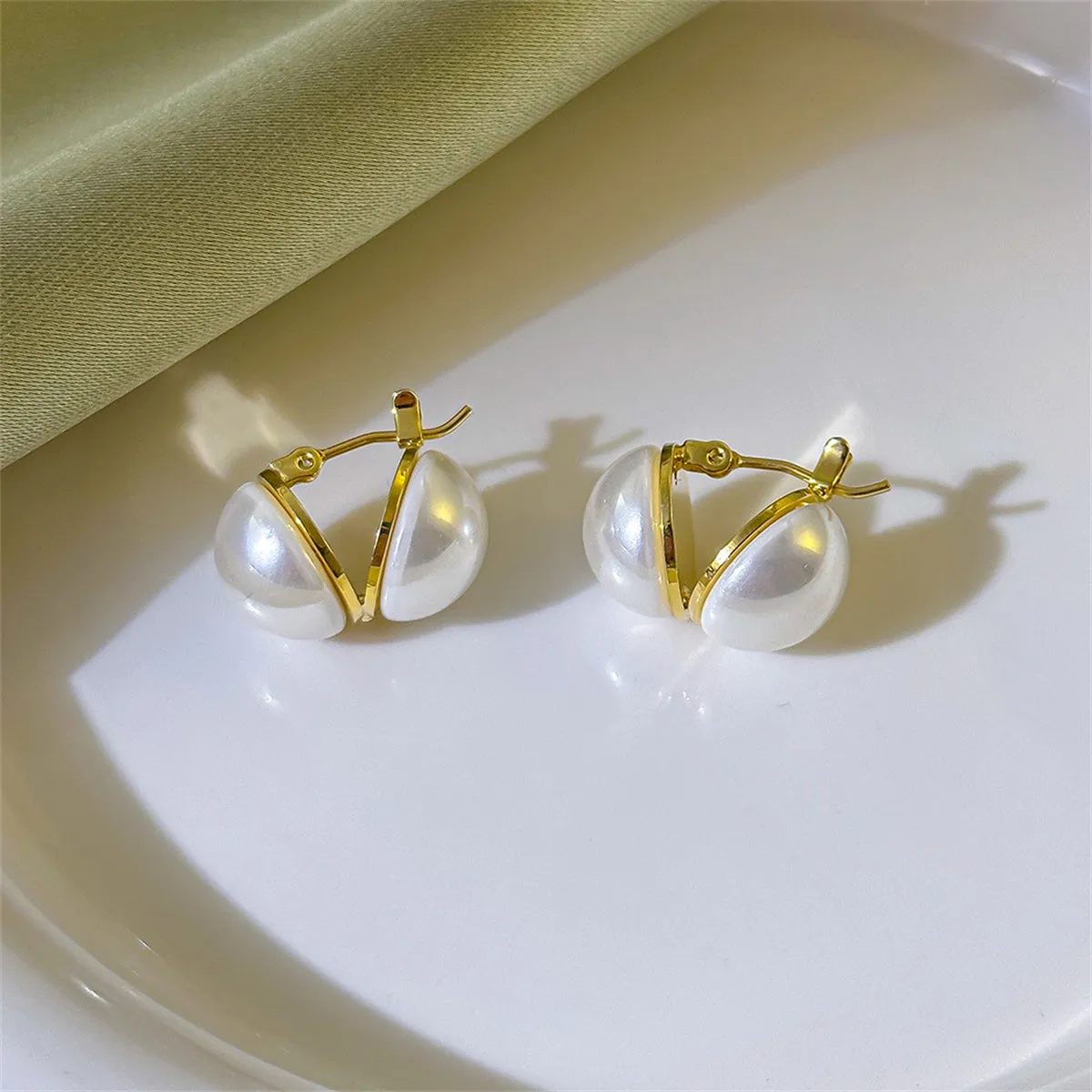 Pearl & 18K Gold-Plated Open Shell Huggie Earrings