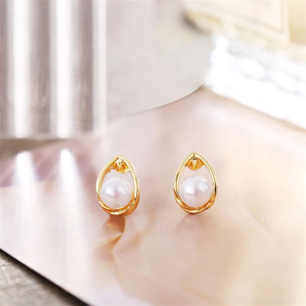 Pearl & 18K Gold-Plated Teardrop Stud Earrings