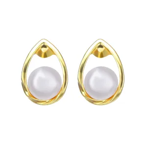 Pearl & 18K Gold-Plated Teardrop Stud Earrings