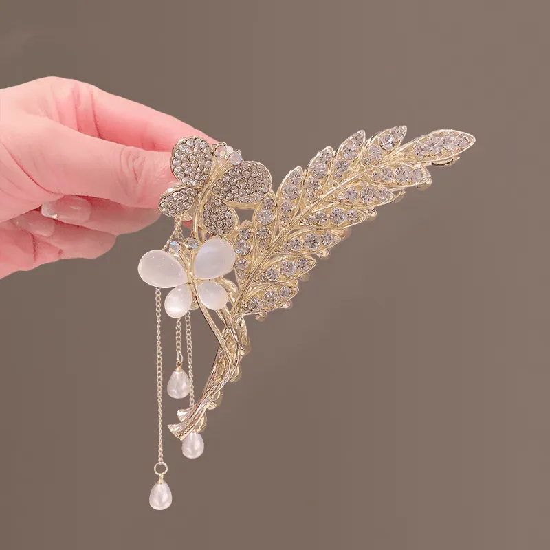 Pearl Chain Tassel Floral Butterfly Chignon Claw Clip Hair Clip