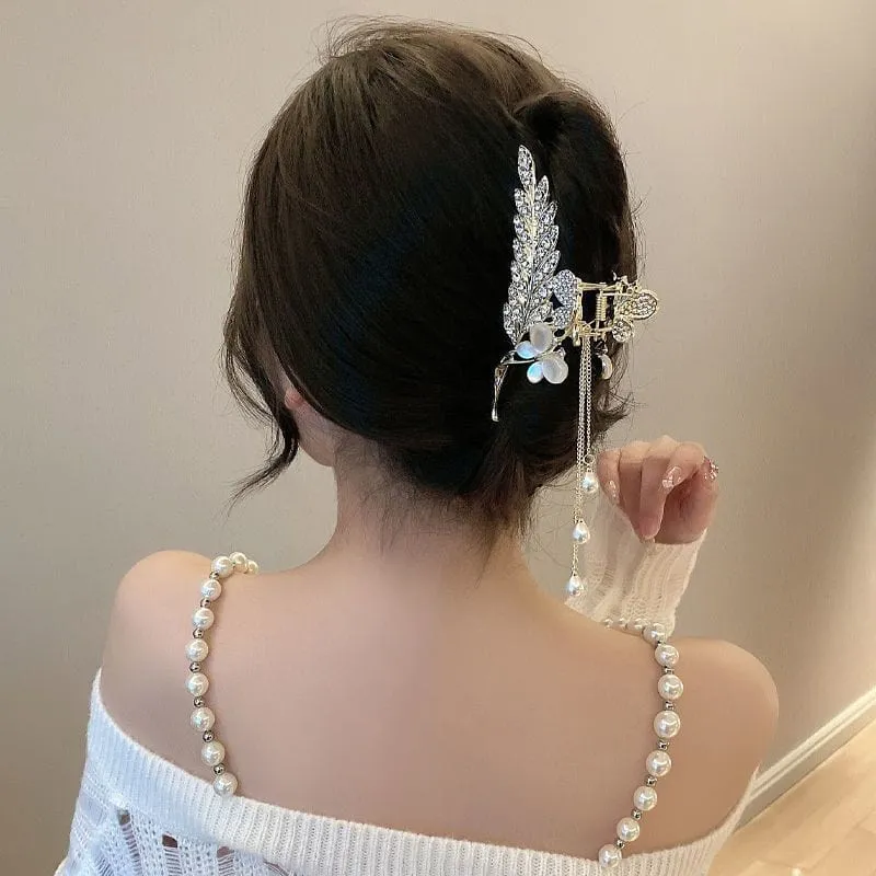 Pearl Chain Tassel Floral Butterfly Chignon Claw Clip Hair Clip