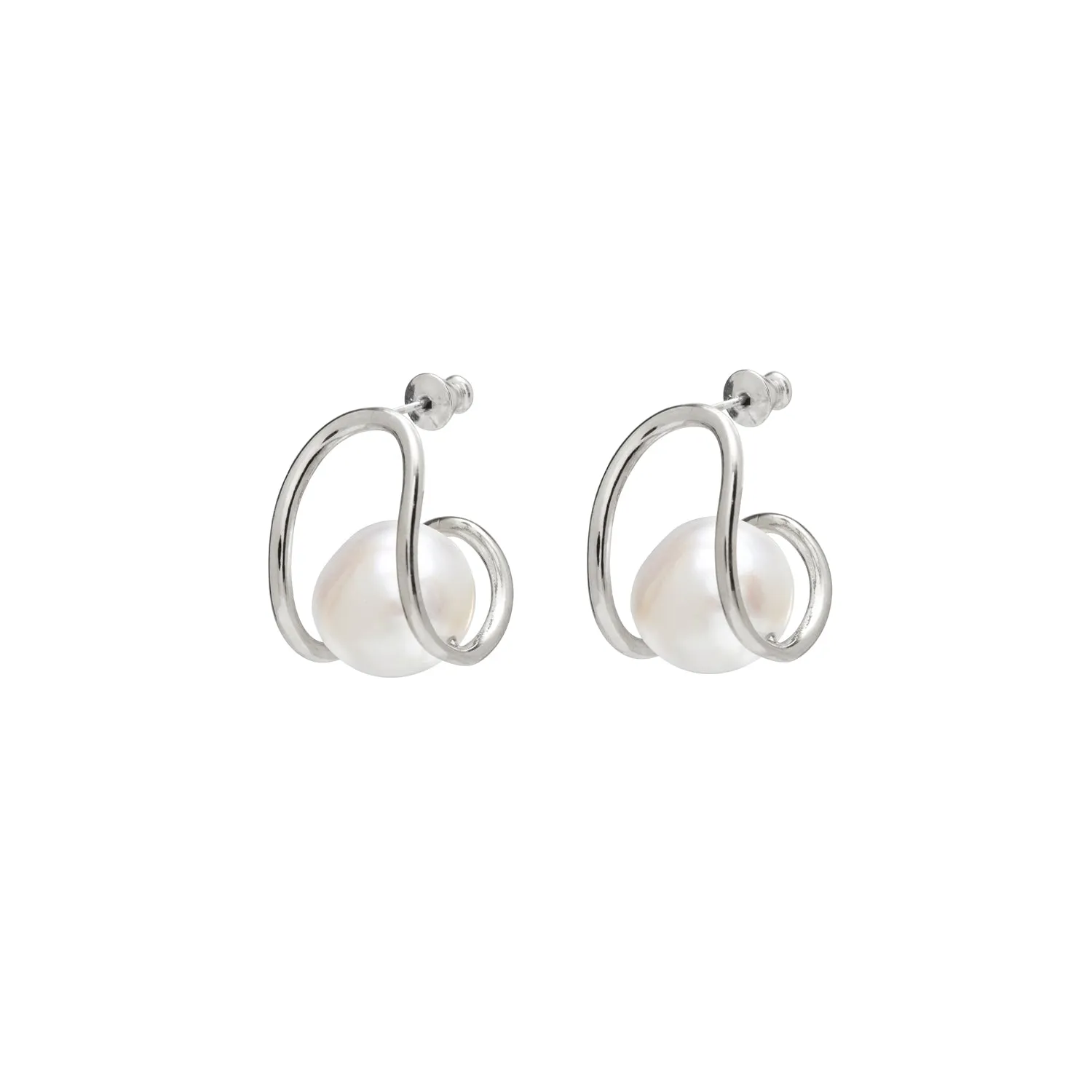 Pearl Swerve Earrings in Silver