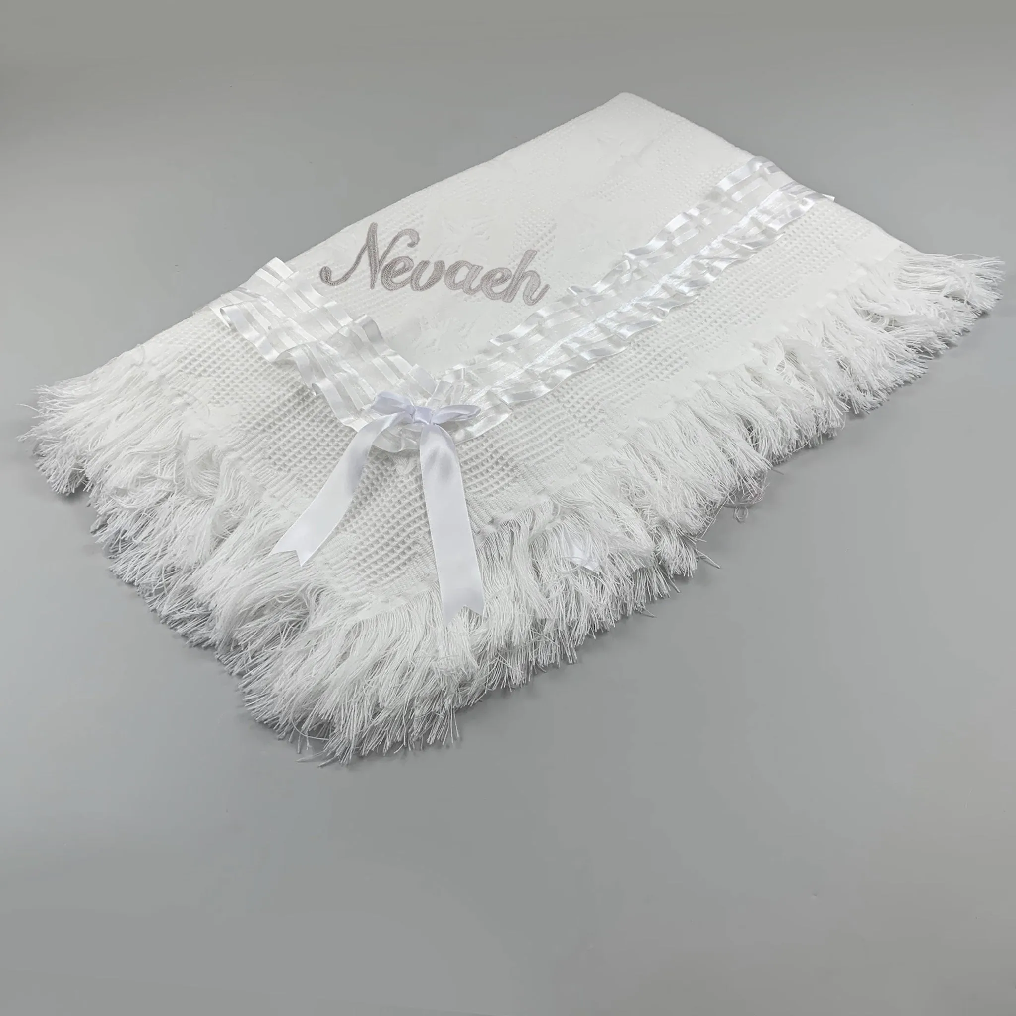 Personalised Baby Luxury Shawl - With White Trimmings - Unisex