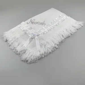 Personalised Baby Luxury Shawl - With White Trimmings - Unisex