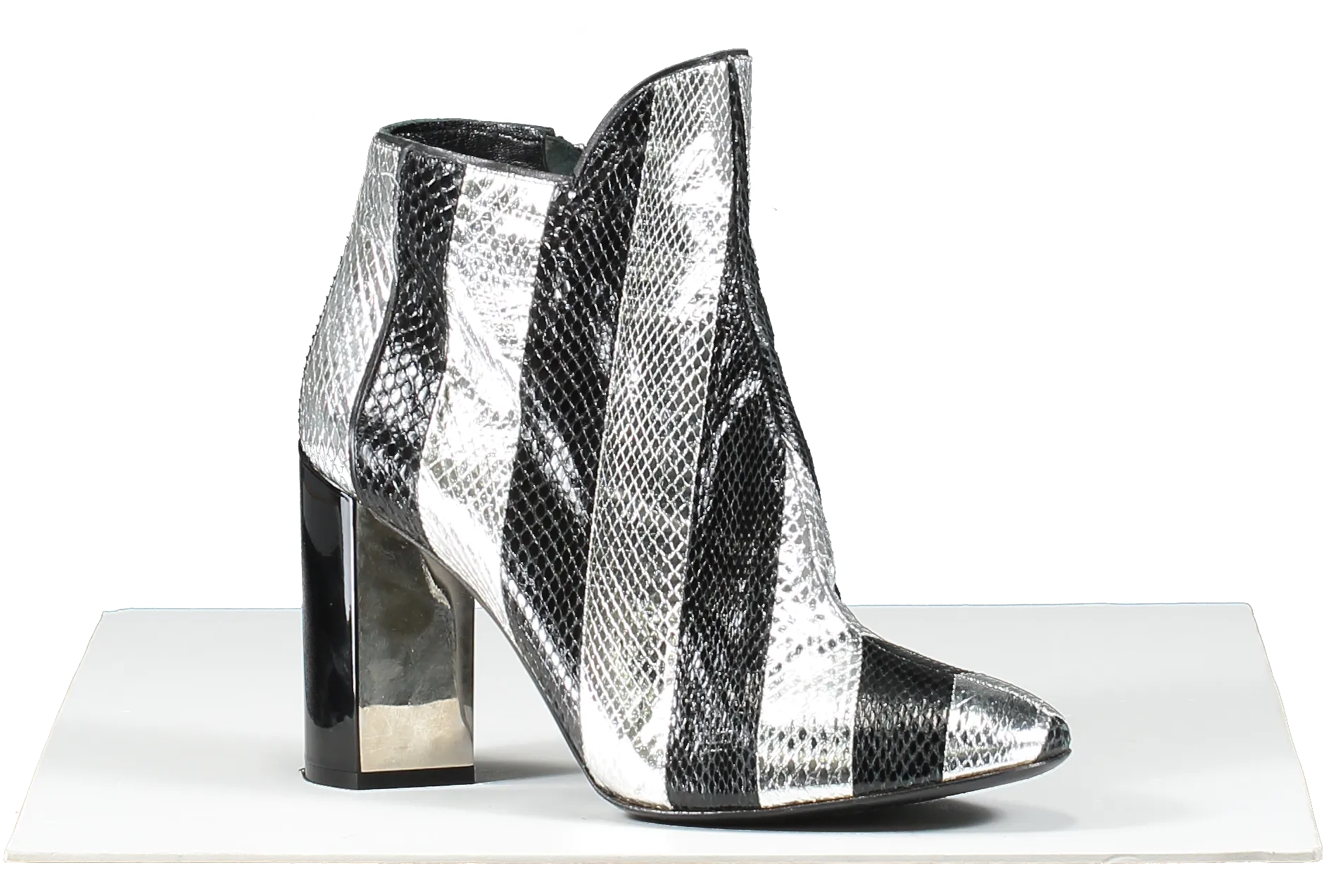 Pierre Hardy Metallic Belle Striped Snakeskin Ankle Boot, Black/silver UK 5 EU 38 👠
