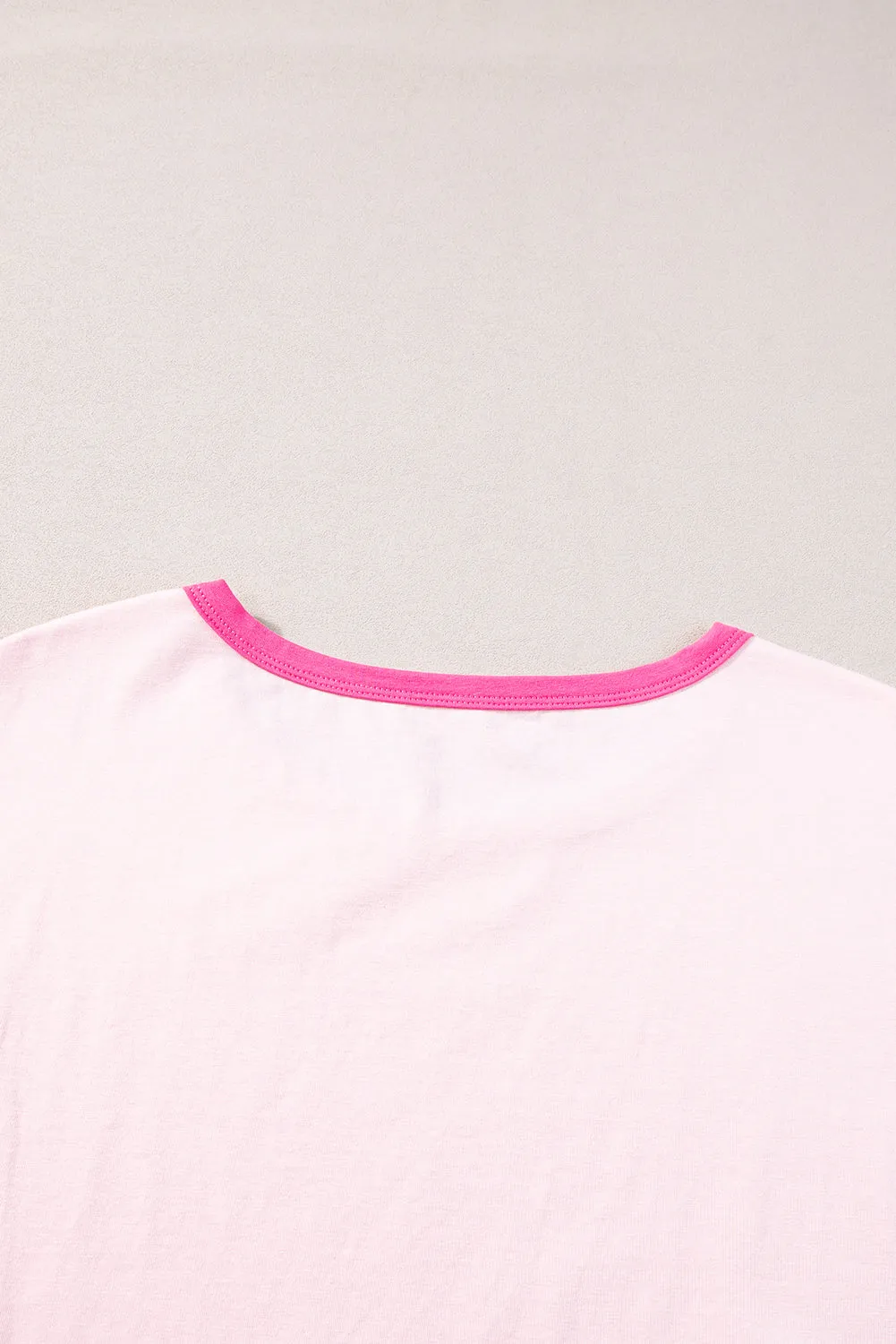 Pink Color Block Half Sleeve O Neck Plus Size T Shirt