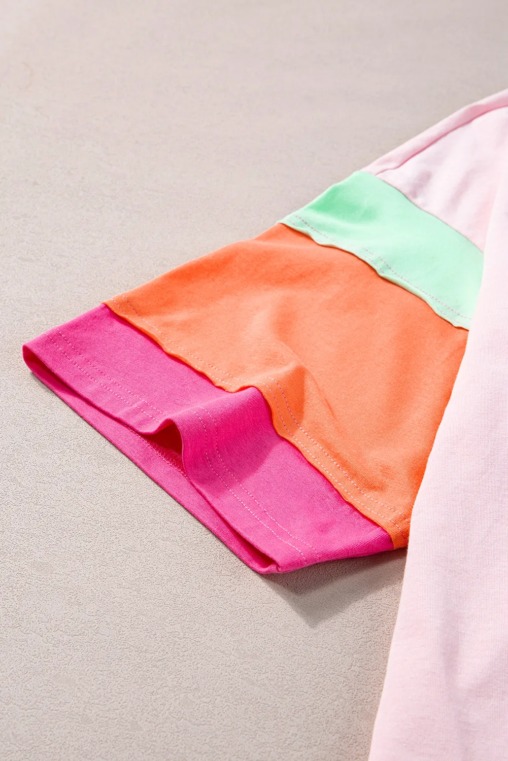 Pink Color Block Half Sleeve O Neck Plus Size T Shirt