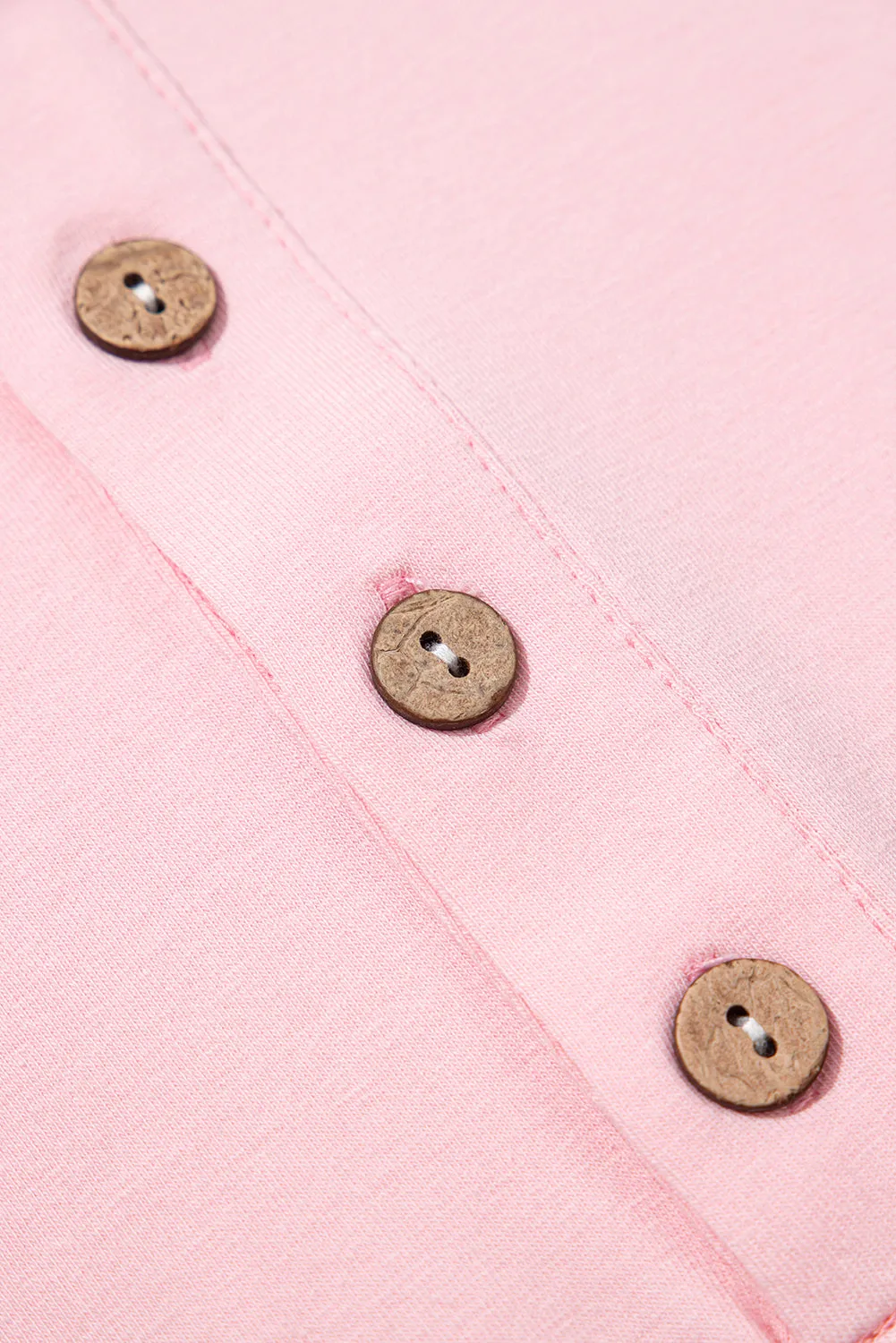 Pink Colorblock Long Sleeve Buttons Henley Top