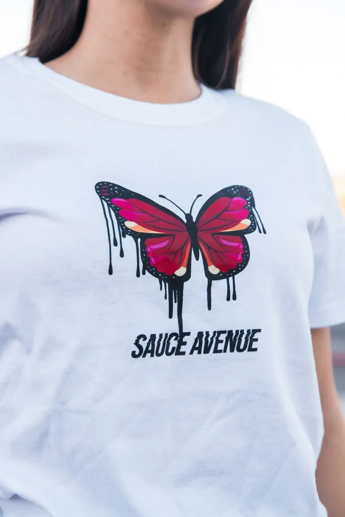 Pink Compassion Butterfly Drip | White Tee