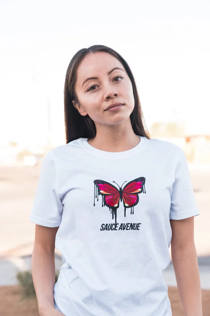 Pink Compassion Butterfly Drip | White Tee