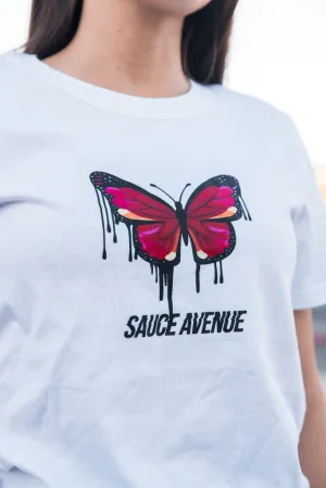 Pink Compassion Butterfly Drip | White Tee