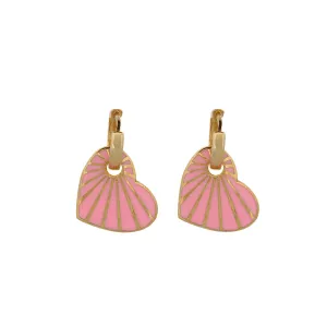Pink Enamel Gold Heart Earrings