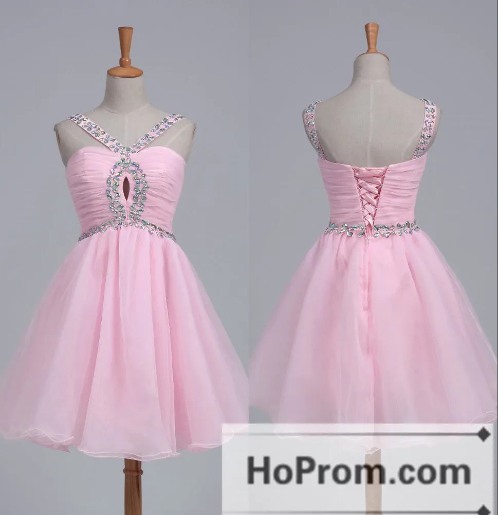 Pink Organza Luxury Crystal Prom Dresses Homecoming Dresses