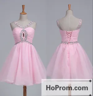 Pink Organza Luxury Crystal Prom Dresses Homecoming Dresses