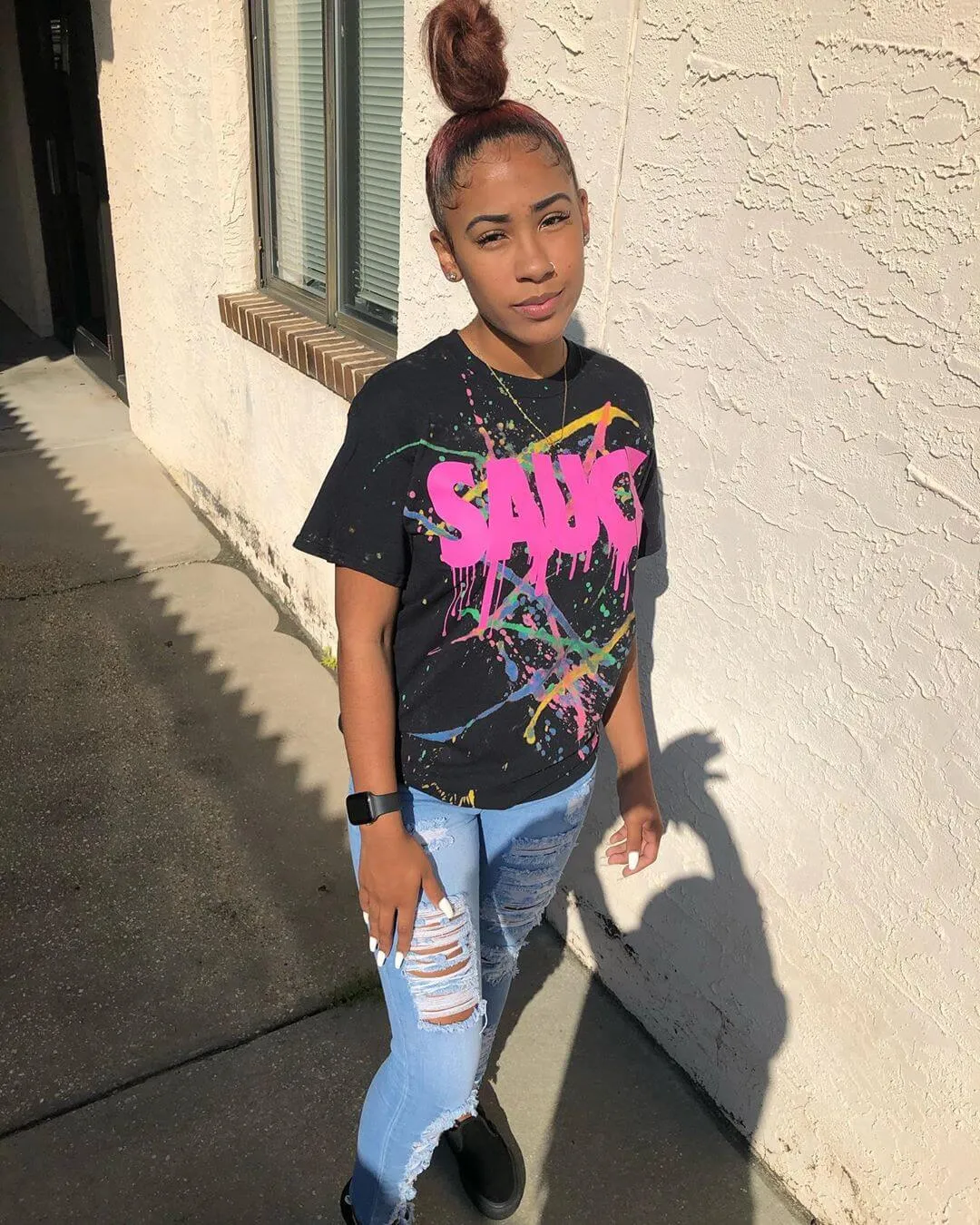 Pink Sauce | Rainbow Splash Black Tee
